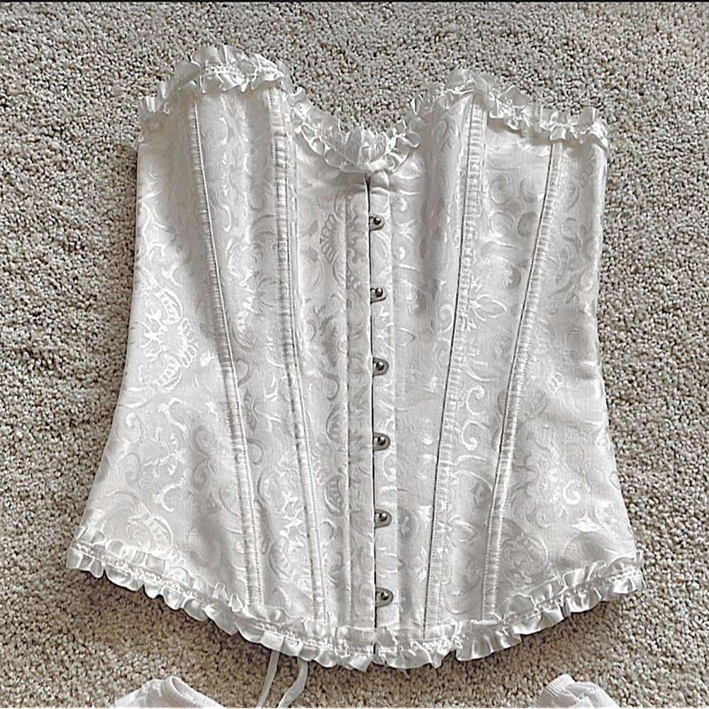 White Lace Up Overbust Corset Bustier Lingerie